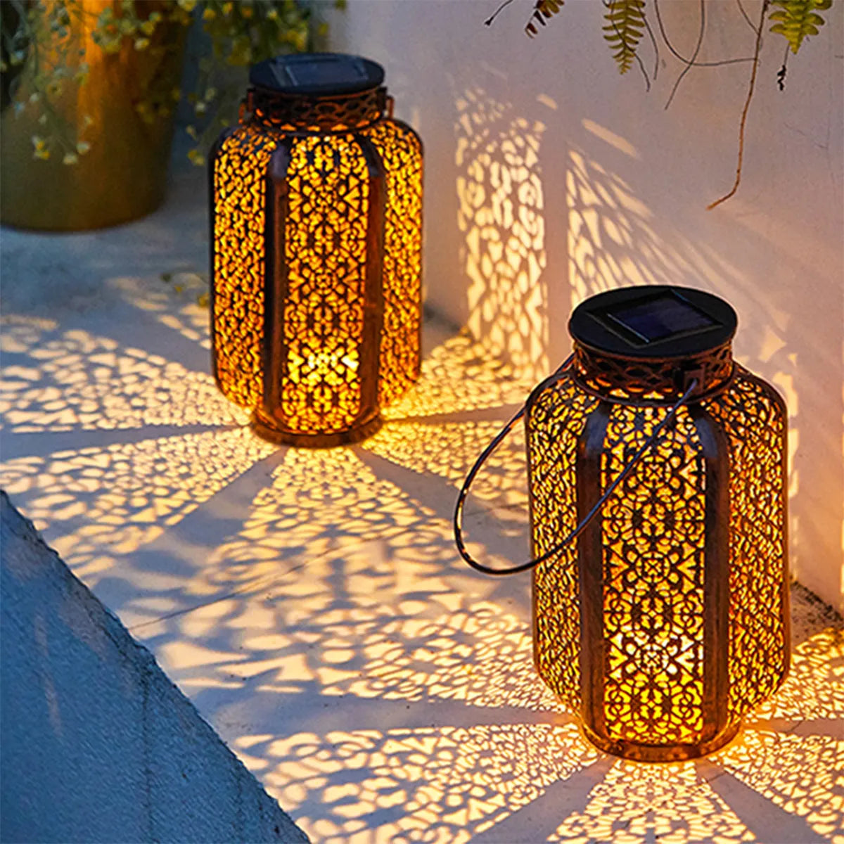 Solar Lantaarn Buiten IJzer Koper Marokkaans Patroon Tuin Terras Balkon IP44 8-10 Uur Zonne-energie Sfeerverlichting