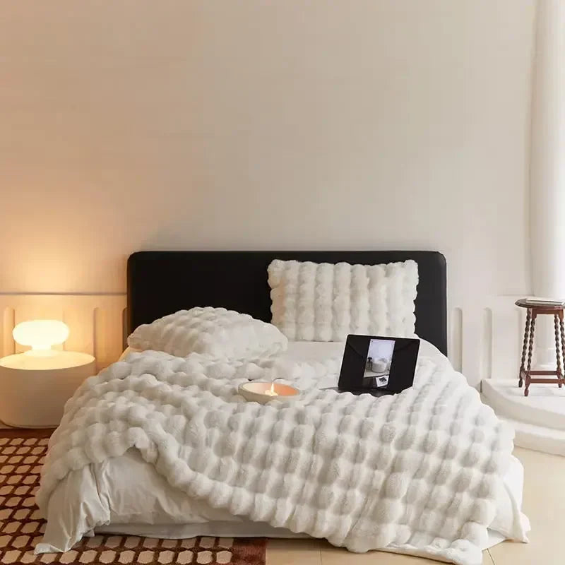 Zachte Pluche Kussenhoes 45x45cm Konijnenbont-Look Wit Beige Grijs | Woonkamer Slaapkamer Decoratief Sierkussen | Scandinavisch