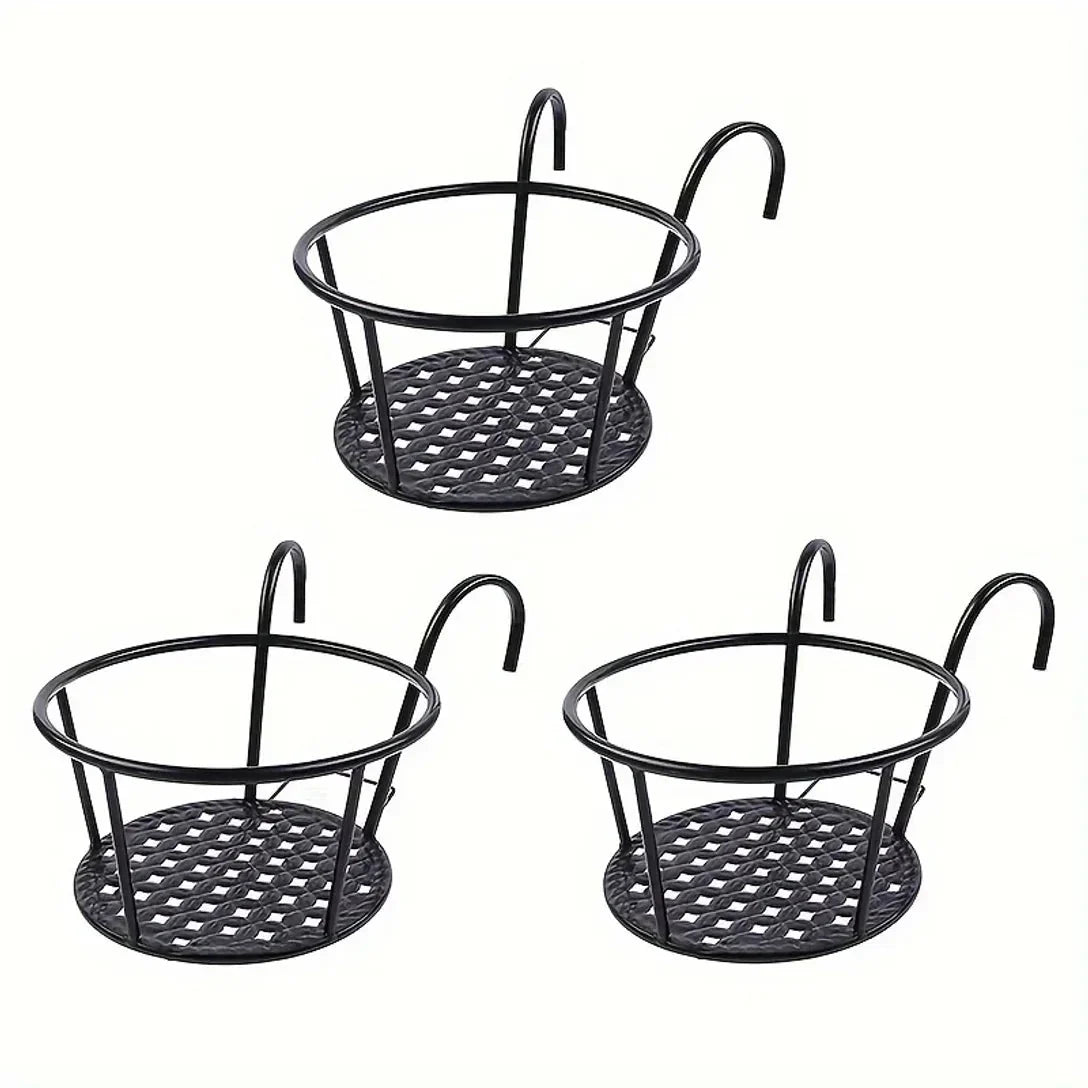 Hangende Bloempothouders Metaal Zwart voor Balkon - 3 Stuks met Ophanghaak 22 cm Doorsnede