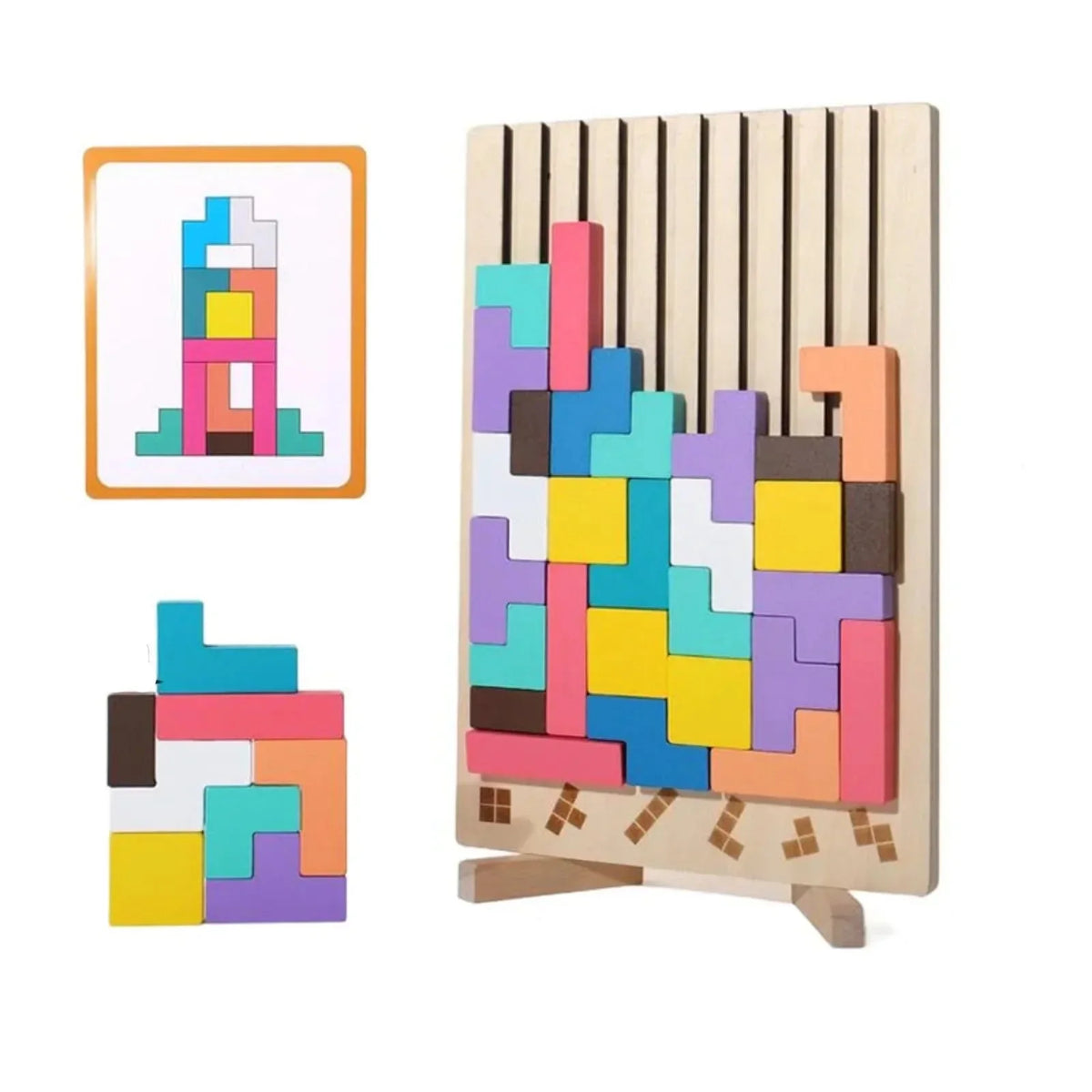 Houten 3D Puzzelspel voor Kinderen - Creatief Tetris Stapelspel met Geometrische Blokken - Ruimtelijk Inzicht & Handcoördinatie