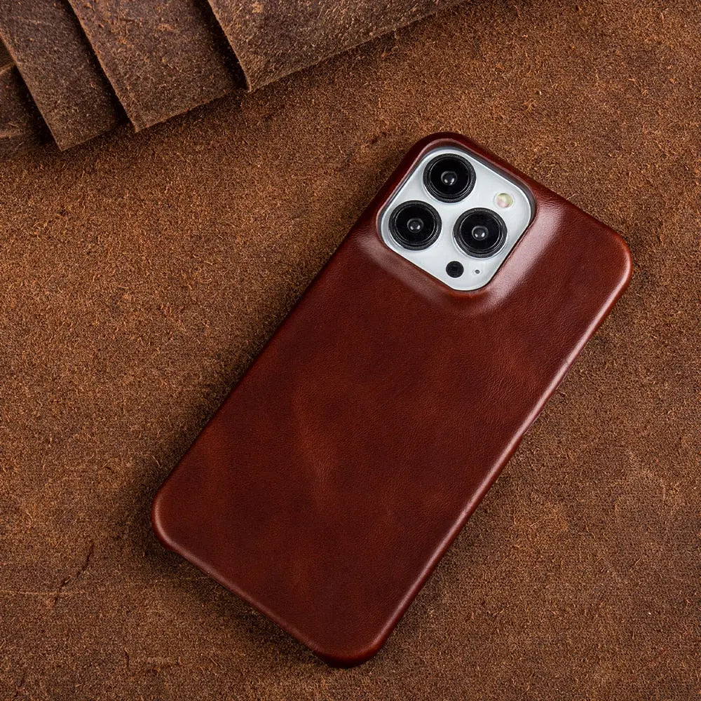 Lederen Telefoonhoesje iPhone Rundleder Beschermhoes Handgemaakt Vintage Stijl Premium Grip Duurzaam Design