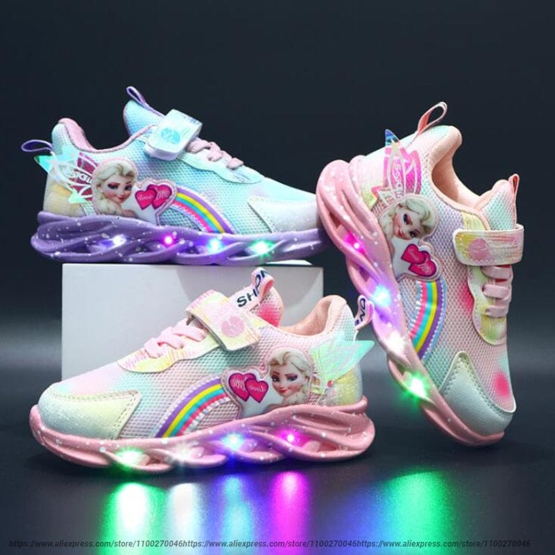 LED kinderschoenen glitter regenboog roze klittenband spelen wandelen lichtgevende sneakers meisjes