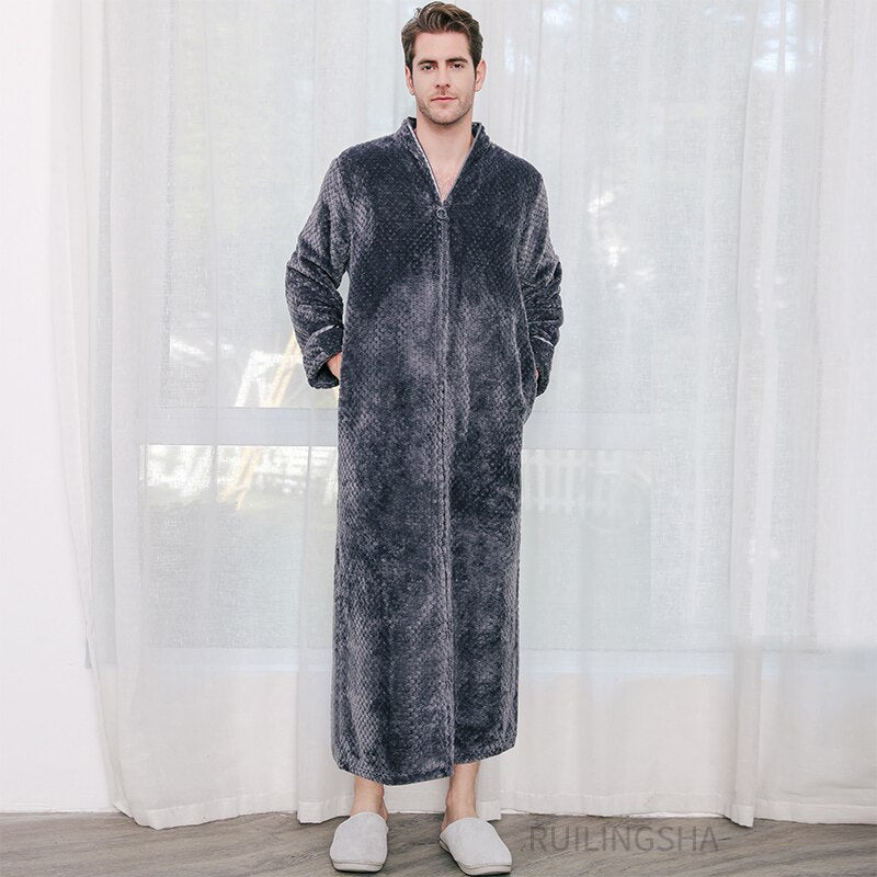 Warme Badjas met Rits en Capuchon Fleece Ochtendjas Unisex Loungewear Winter Huisjas voor Heren Dames