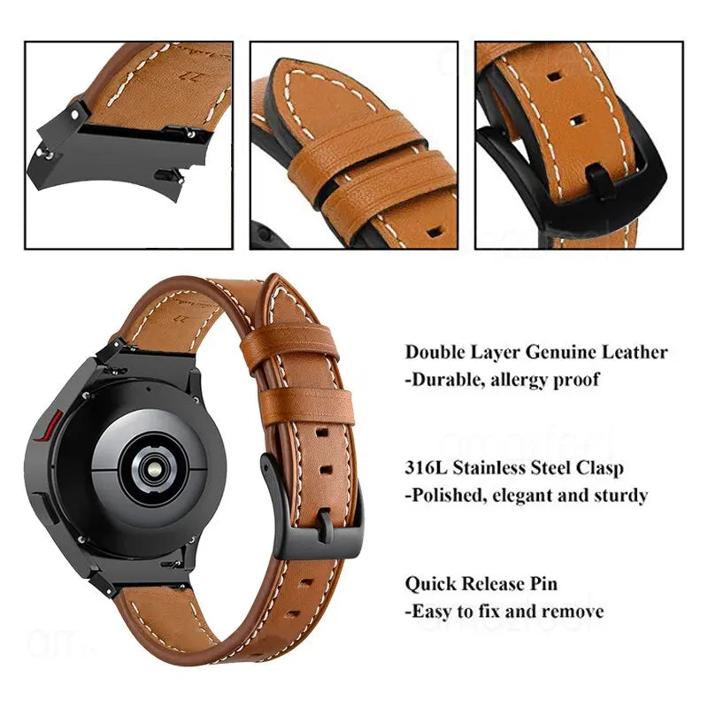 Premium Horlogeband Roestvrij Staal Leder Galaxy Watch 5 40mm 44mm 45mm Pro Verstelbaar Verwisselbaar Polsband