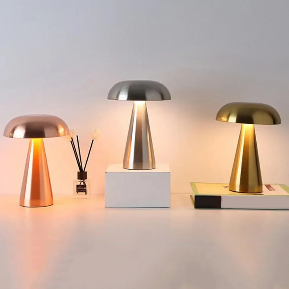 LED Paddenstoellamp Metaal met Aanraakbediening Draadloos Oplaadbaar Tafellamp Nachtlampje 21cm