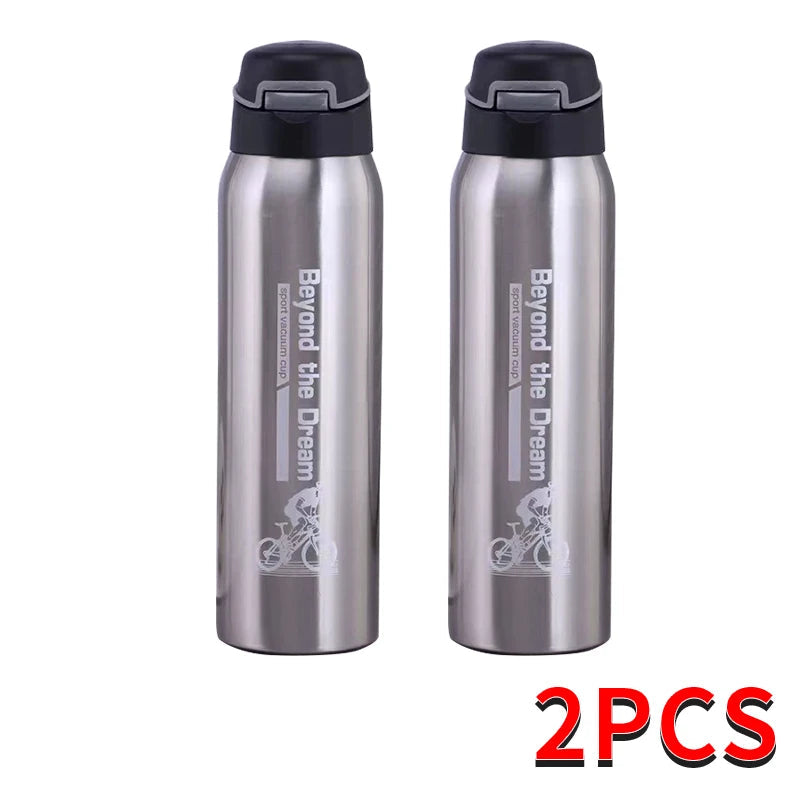 Thermosfles Fiets 500ml Dubbelwandig RVS Drinkfles Sportdop Draagkoord Isolatie Temperatuurbehoud Waterfles