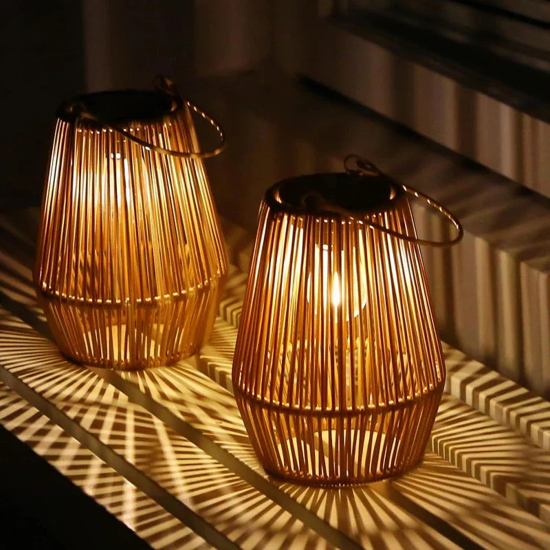 Solar Lantaarn Balkon Rotan 21 cm Automatische Schemersensor Waterdicht IP65