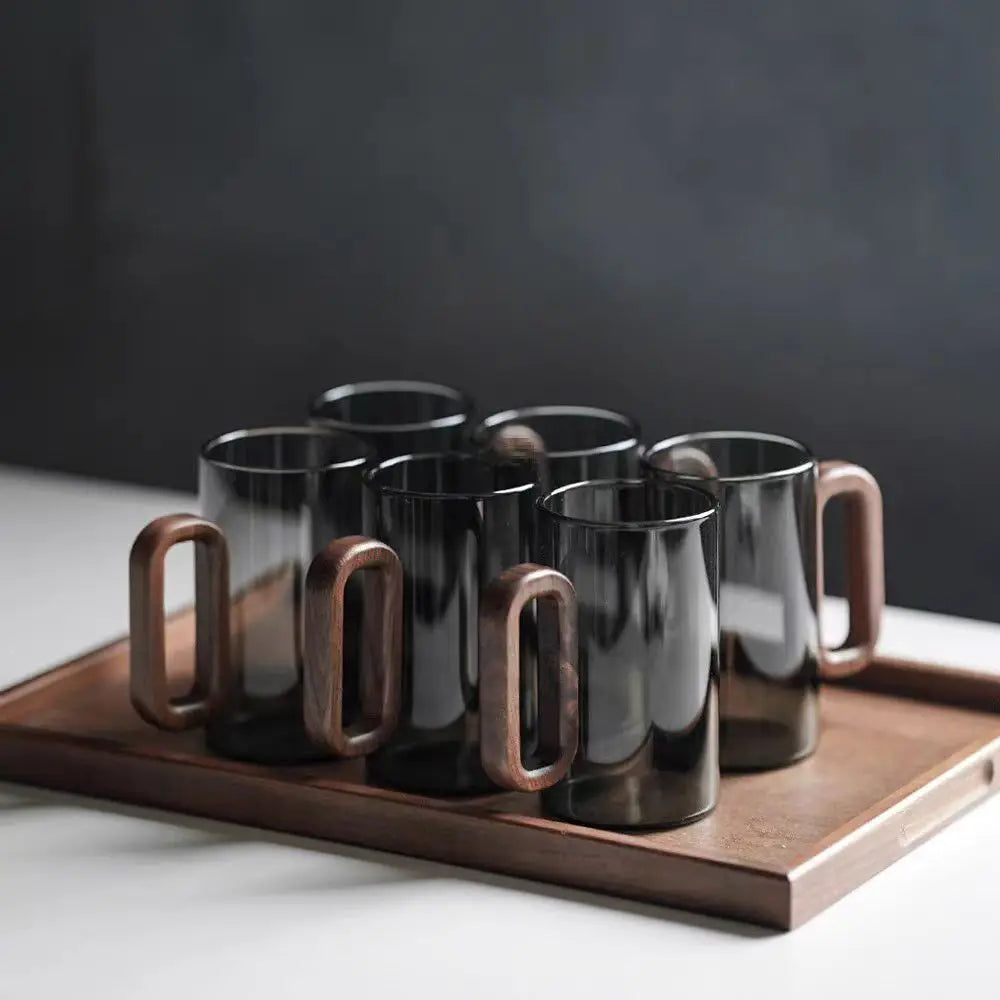 Glazen Mok met Houten Handvat 350ml - Borosilikaatglas voor Thee, Koffie en Sap