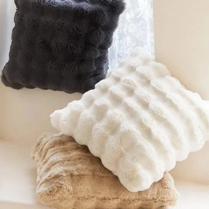 Zachte Pluche Kussenhoes 45x45cm Konijnenbont-Look Wit Beige Grijs | Woonkamer Slaapkamer Decoratief Sierkussen | Scandinavisch