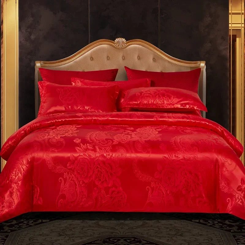 Satijnen Jacquard Dekbedovertrek Set 220x240 Tweepersoons Zomer Beddengoed Luxe Slaapkamer Dekbed Overtrekset