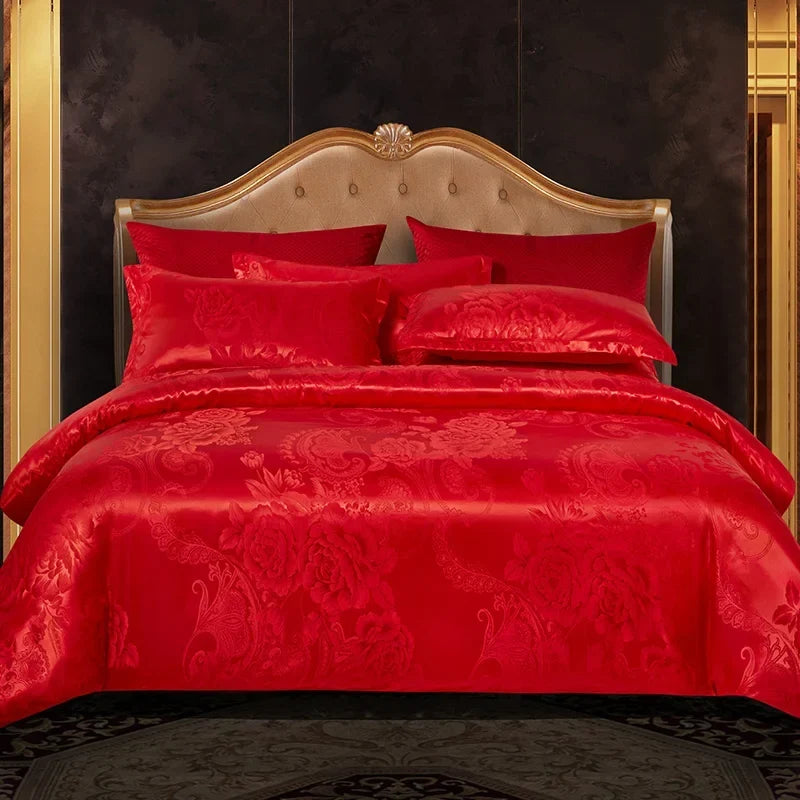 Satijnen Jacquard Dekbedovertrek Set 220x240 Tweepersoons Zomer Beddengoed Luxe Slaapkamer Dekbed Overtrekset