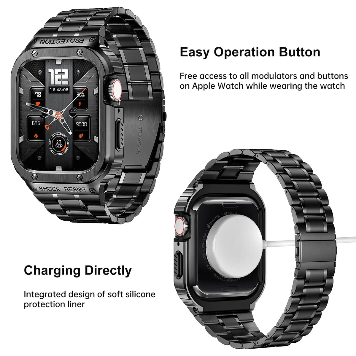 Roestvrijstalen Horlogeband met Beschermhoes 45mm 44mm Smartwatch Accessoire Zwart Zilver Goud Stijlvol