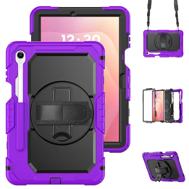 Robuuste Tablethoes Drielaags Roteerbare Handgreep Kickstand Schouderriem Stylus Houder Samsung Galaxy