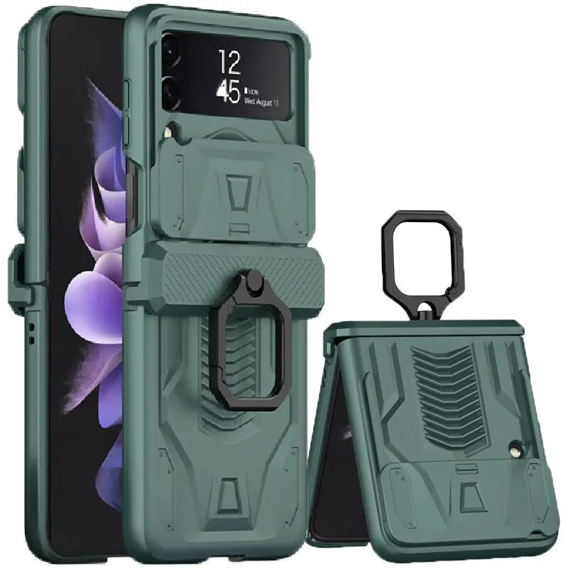 Magnetische Vouwtelefoonhoes met Ringhouder voor Z Flip 3 & 4 Klapcamera Schokbestendig Beschermhoesje