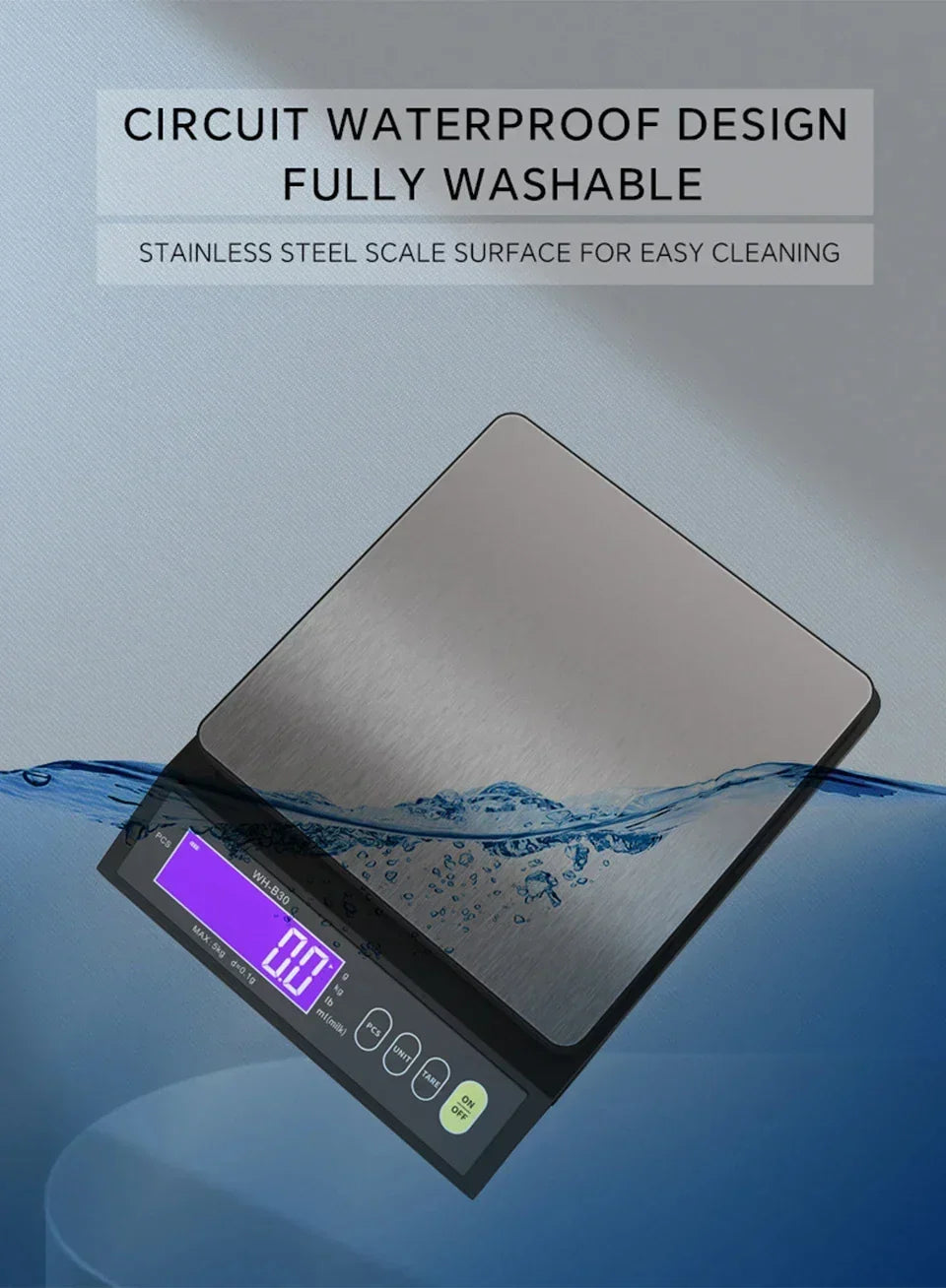 Digitale Keukenweegschaal RVS Waterdicht 10kg Precisie Bakken Koken Portioneren Oplaadbaar LCD Display
