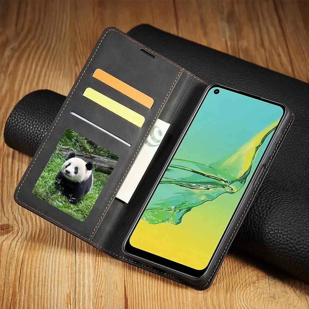 Magnetische Lederen Telefoonhoes Samsung - Stijlvolle Bescherming met Flip-Cover en Kaarthouder