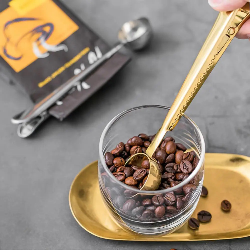 Koffielepel met Clipfunctie - RVS Maatlepel & Zaksluitclip voor Koffie en Thee