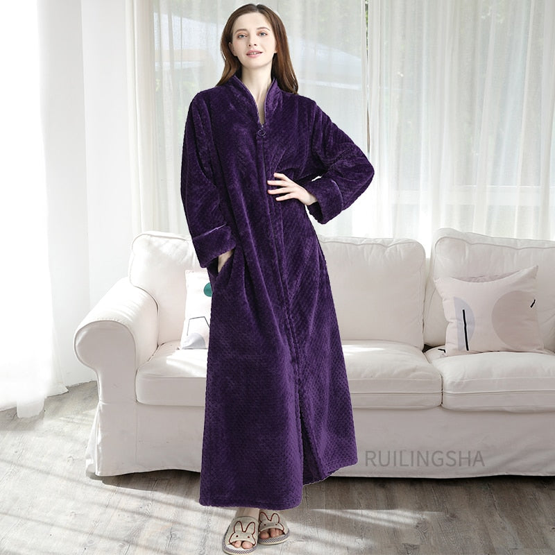 Warme Badjas met Rits en Capuchon Fleece Ochtendjas Unisex Loungewear Winter Huisjas voor Heren Dames