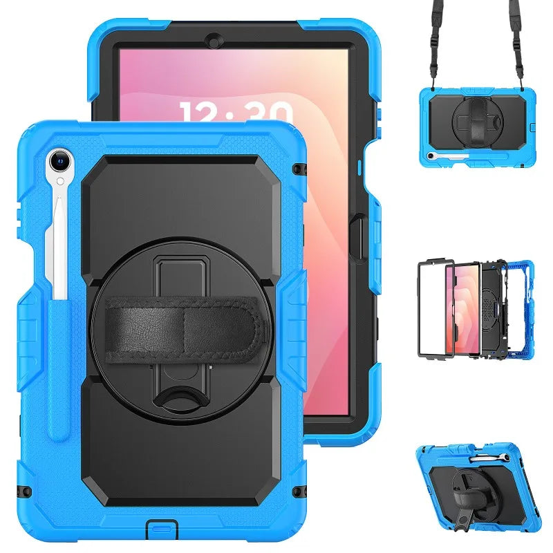 Robuuste Tablethoes Drielaags Roteerbare Handgreep Kickstand Schouderriem Stylus Houder Samsung Galaxy
