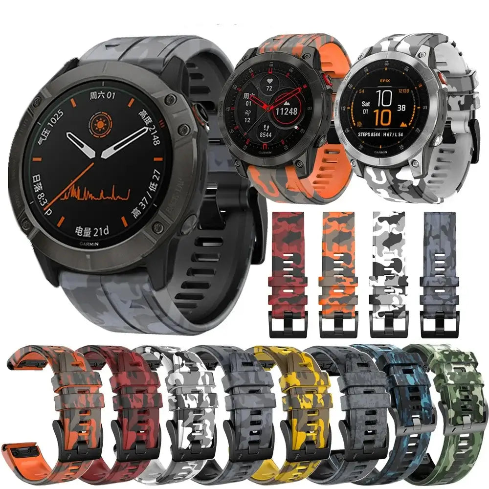 Siliconen Horloge Bandje Camouflage Print Verstelbaar Sportief 22mm 26mm Verwisselbaar Polsband Unisex