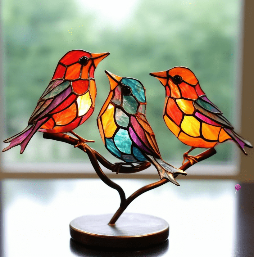 Glas-in-lood Vogels Decoratie - Kleurrijk Zonlicht Effect voor Raam - Handgemaakt Kunstglas met Natuurlijke Uitstraling - Decoratieve Vogelfiguren Interieur
