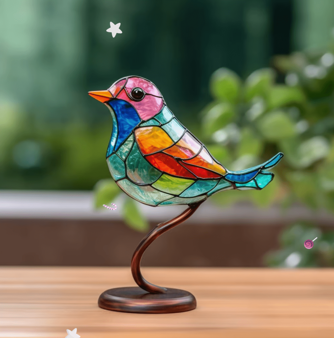 Glas-in-lood Vogels Decoratie - Kleurrijk Zonlicht Effect voor Raam - Handgemaakt Kunstglas met Natuurlijke Uitstraling - Decoratieve Vogelfiguren Interieur