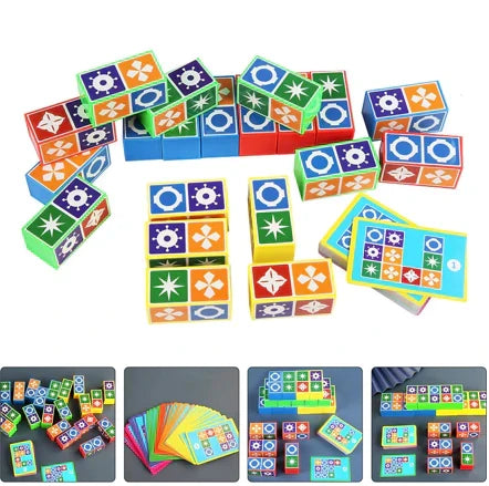 Houten Kleurenpuzzel voor Kinderen - Educatief Hersenspel met 20 Blokken en 60 Kaarten - Ontwikkel Hand-Oog Coördinatie, Logisch Denken en Patroonherkenning