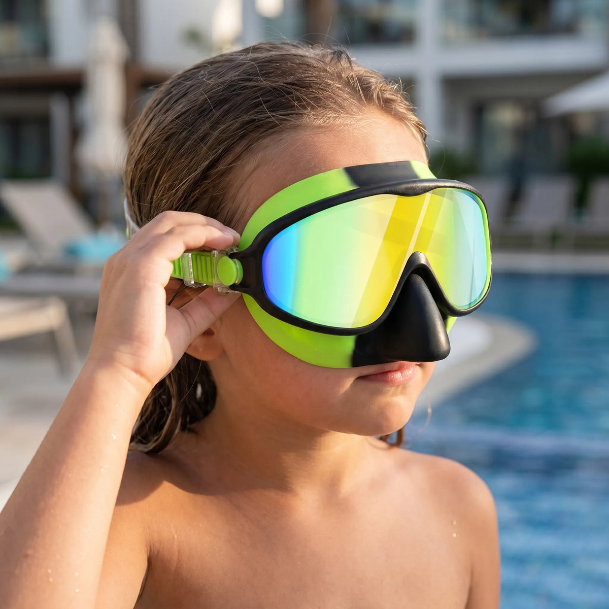 Duikbril voor Kinderen met Neusafdekking Zwembril Panoramisch Zicht Verstelbare Band Junior Zwemmasker