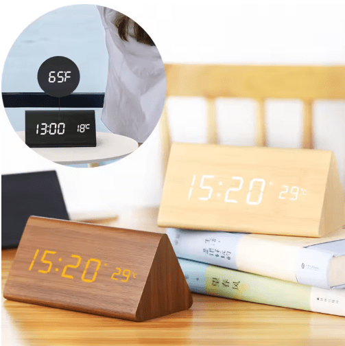 LED Houten Wekker met Spraakactivatie & Minimalistisch Design -