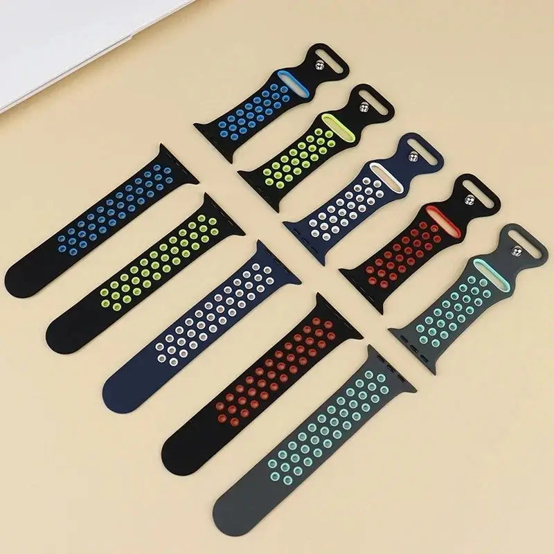 Siliconen Smartwatch Bandje - Ademend Sportbandje met Dubbele Kleuren voor 38mm tot 49mm Horloges Unisex