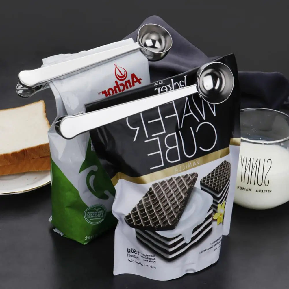 Koffielepel met Clipfunctie - RVS Maatlepel & Zaksluitclip voor Koffie en Thee