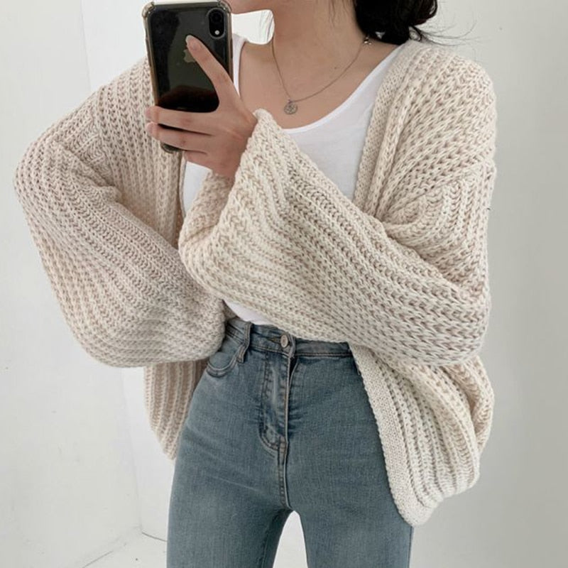 Grofgebreid Oversized Vest met Ballonmouwen Kabelpatroon Dames Open Cardigan Universele Maat Gebreid