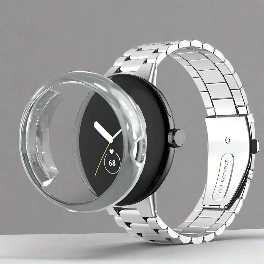 Roestvrijstalen Horlogeband met Beschermhoes Smartwatch Stalen Schakelband Metalen Polsband Universeel