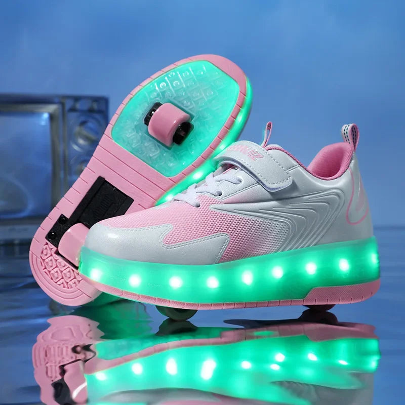 LED Wieltjeschoenen Kinderen Synthetisch Roze met Verlichting Rolschoenen Sneakers met Wielen voor Buitenspelen