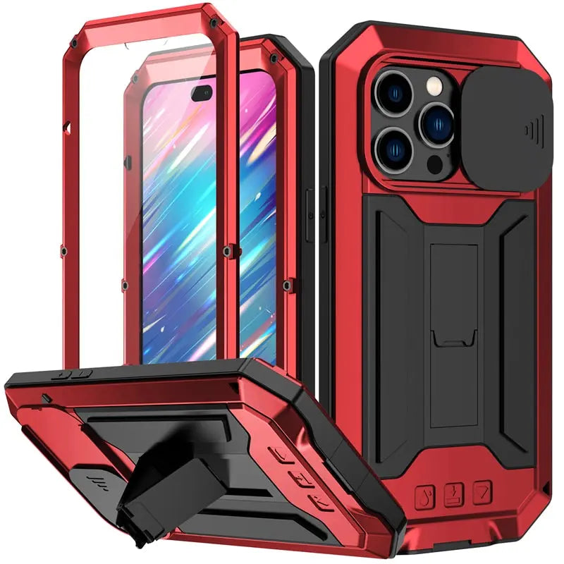 Telefoonhoesje met Geïntegreerde Schermbeschermer voor iPhone 14 13 Mini Pro Max Robuust Militair Zwart Rood