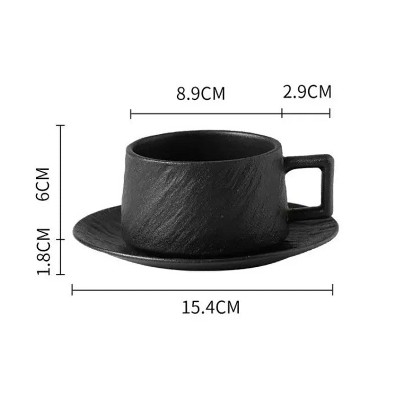 Keramische Koffiemok met Schotel - Japans Geïnspireerd Servies voor Thee en Koffie - Handgevormde Kopjes met Bijpassend Onderzettertje
