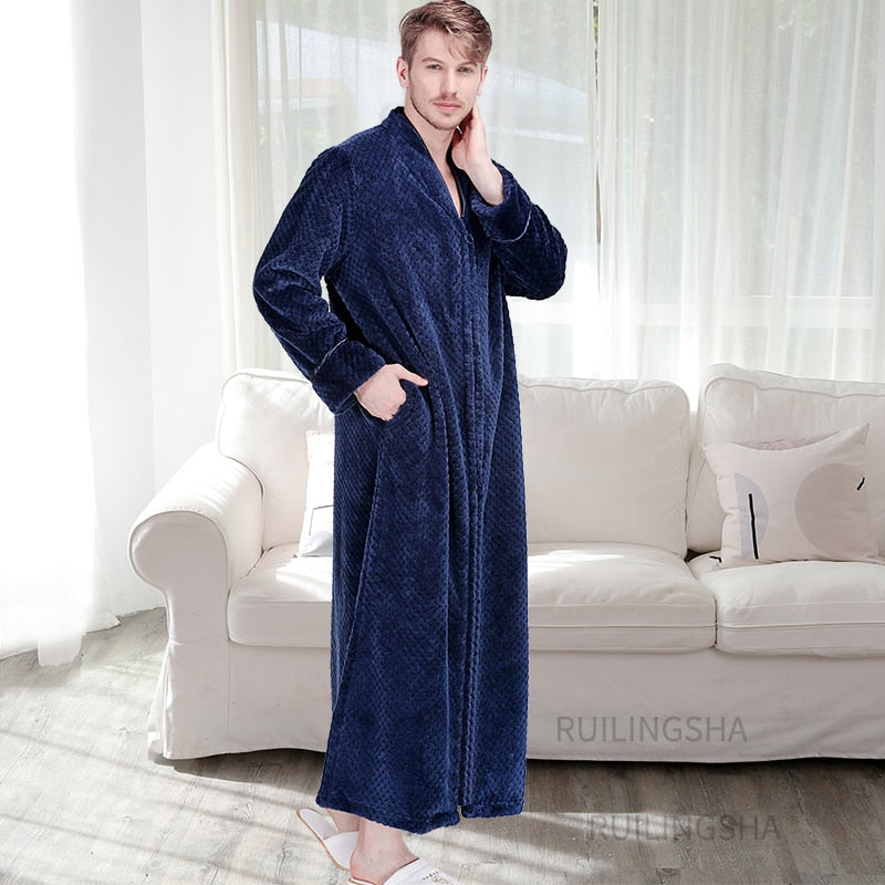 Warme Badjas met Rits en Capuchon Fleece Ochtendjas Unisex Loungewear Winter Huisjas voor Heren Dames