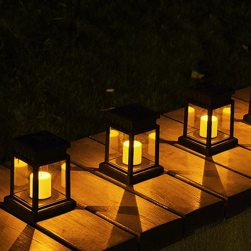 Zonne-energie Lantaarn met Kaarsvlam Effect voor Tuin & Terras - Waterdicht IP65 LED Tuinlantaarn Automatische Schemersensor