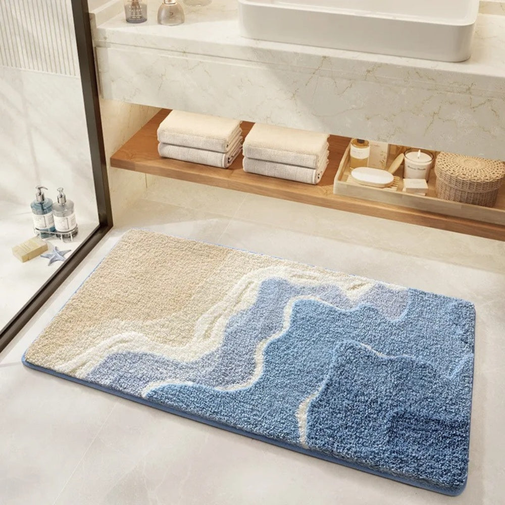 Badmat Microvezel Antislip Blauw Beige Badkamer Douchemat Zacht Absorberend Wasbaar Vloerkleed Badkamer