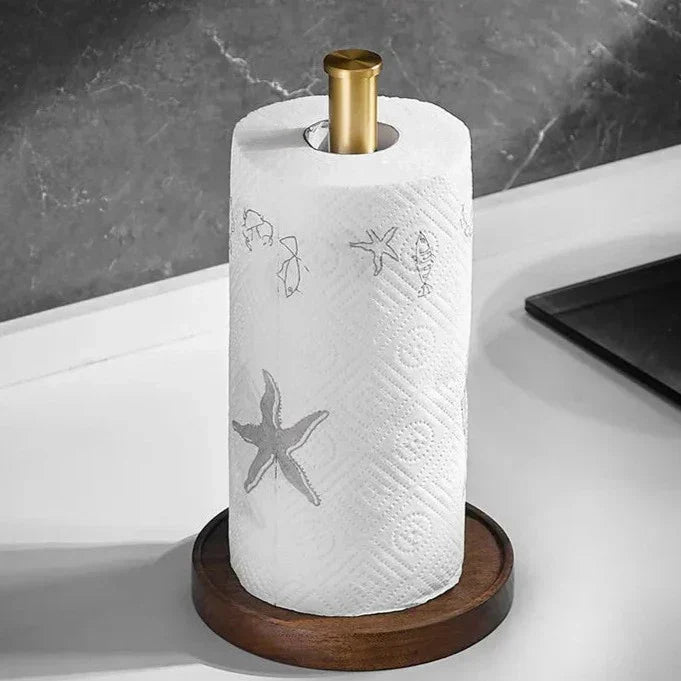 Keukenrolhouder Walnoothout RVS 31cm Donkerbruin Keuken Tafel Staand Design Keukenaccessoire Houder Papierrol Modern