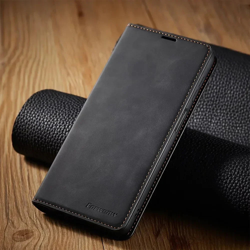 Magnetische Lederen Telefoonhoes Samsung - Stijlvolle Bescherming met Flip-Cover en Kaarthouder
