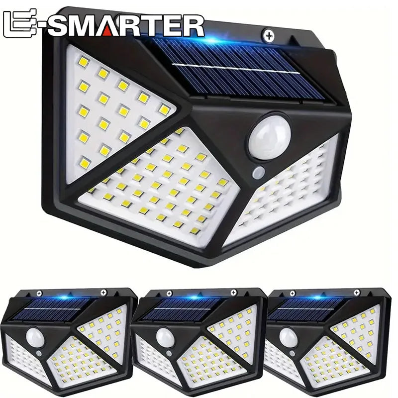 Zonne-energie Wandlamp Buiten 100 LED Bewegingssensor Waterdicht IP65 Zwart Veiligheidsverlichting Tuin