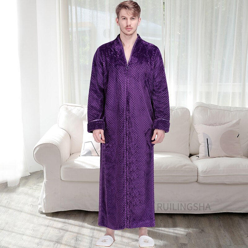 Warme Badjas met Rits en Capuchon Fleece Ochtendjas Unisex Loungewear Winter Huisjas voor Heren Dames