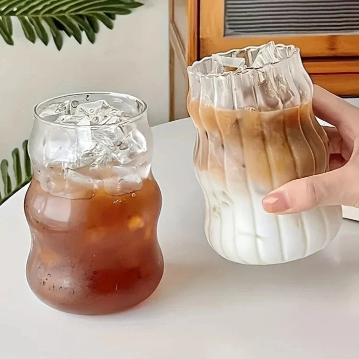 Geribbelde Glazen Tumbler Set 4-Delig Hittebestendig Borosilicaatglas Modern Design