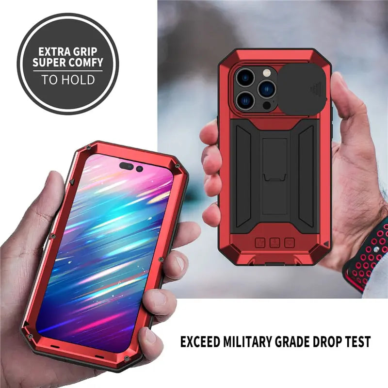 Telefoonhoesje met Geïntegreerde Schermbeschermer voor iPhone 14 13 Mini Pro Max Robuust Militair Zwart Rood