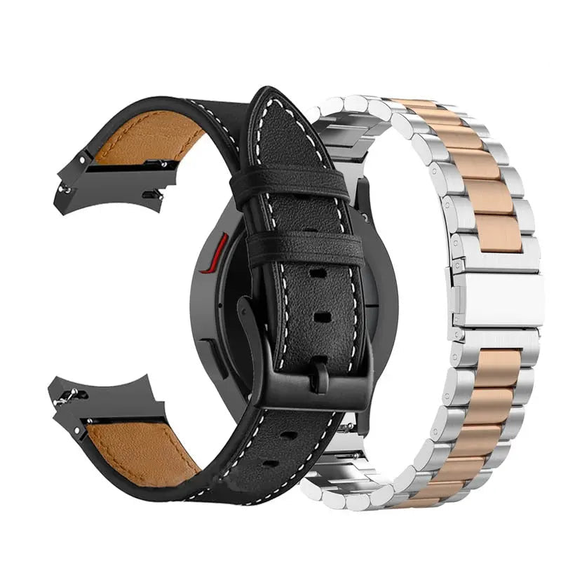 Premium Horlogeband Roestvrij Staal Leder Galaxy Watch 5 40mm 44mm 45mm Pro Verstelbaar Verwisselbaar Polsband