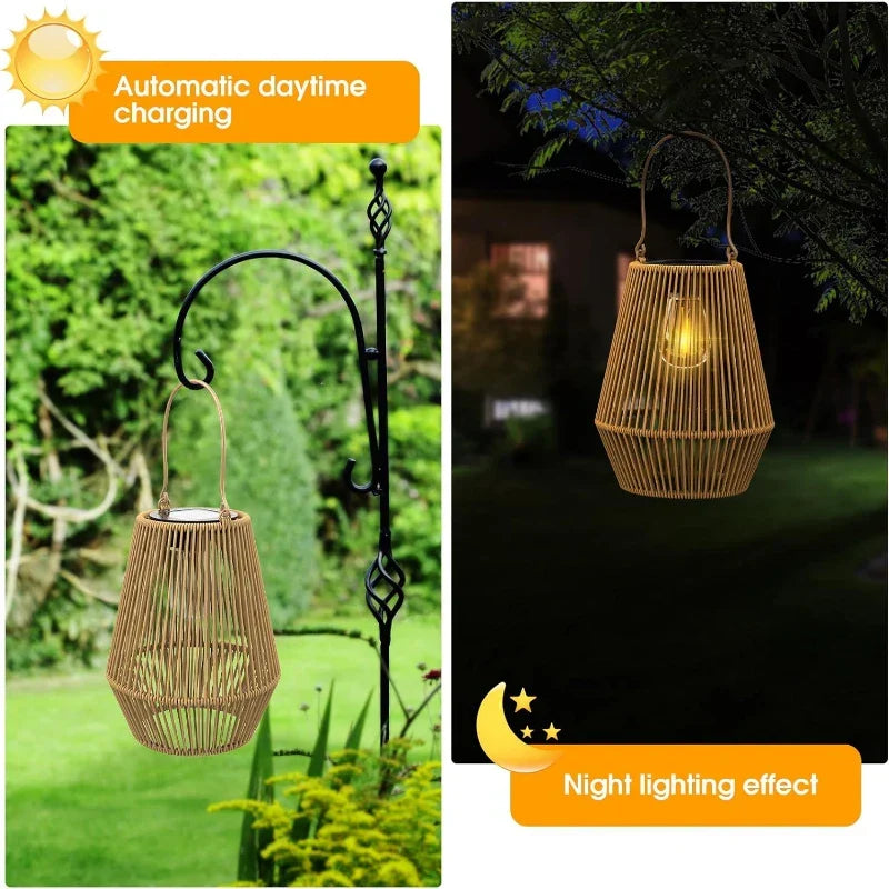 Rotan Solar Lantaarn met LED Verlichting voor Tuin en Terras - Waterdicht IP65 met Automatische Schemersensor