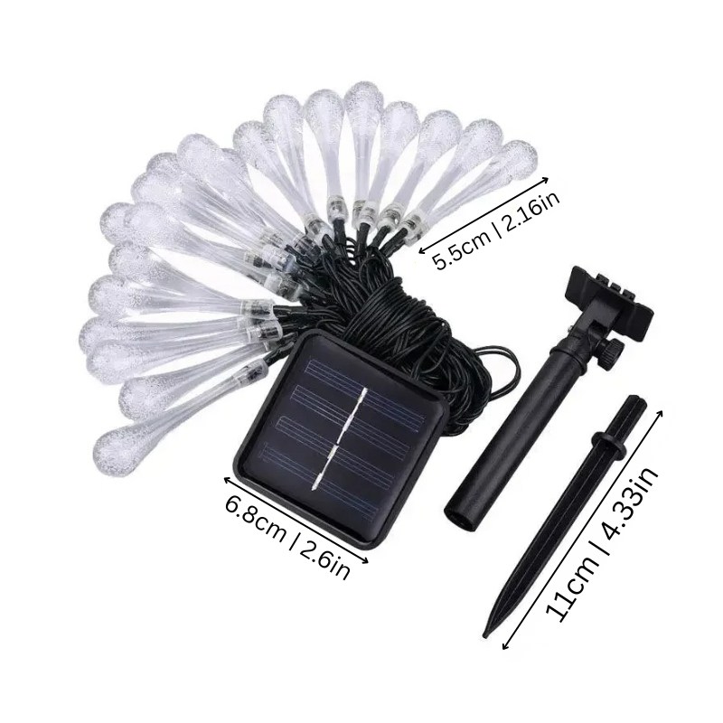 Solar LED Lichtsnoer 30 Lampjes Waterdicht Tuinverlichting 8 Standen Druppelvorm Terras Balkon Decoratie