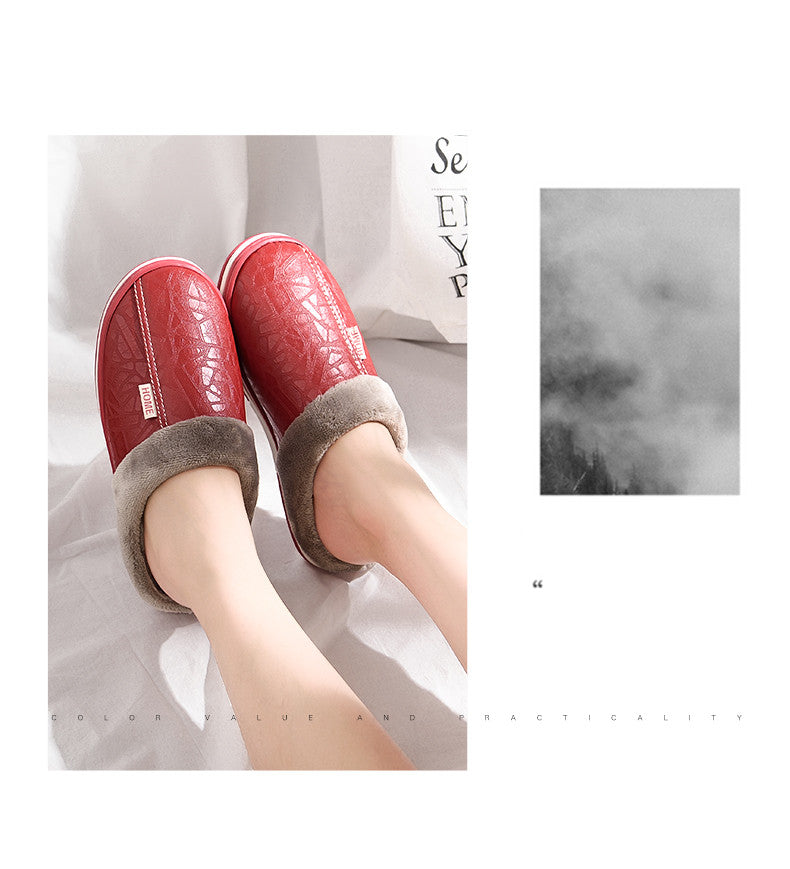 Warme Winterpantoffels Unisex Waterdicht PU Leer Antislip Memory Foam Binnenschoenen Heren Dames Comfort