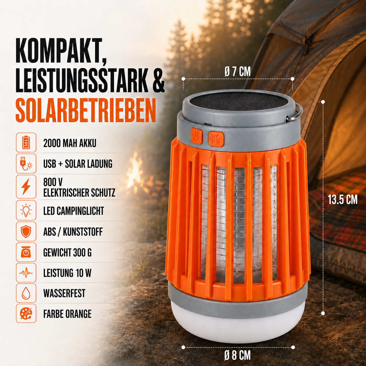 Solar Insectenlamp met UV-Licht en Campingverlichting voor Buiten Muggenbestrijding Tuin Terras Balkon